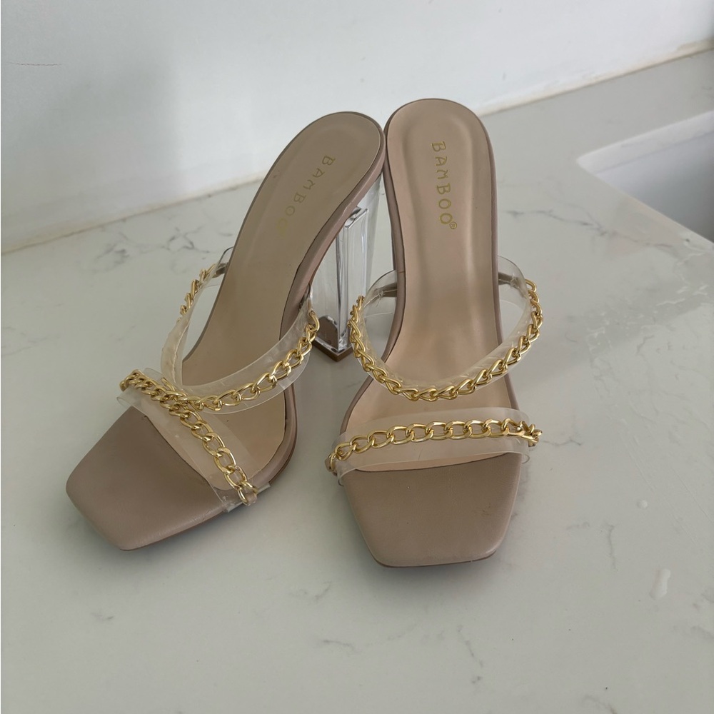 Clear Heels with Gold Chain Detail size 6
